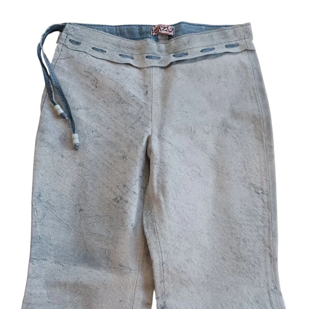 Youth Girls Authentic Suede Leather Blue Dyed Western Rodeo Running Stitch Pants